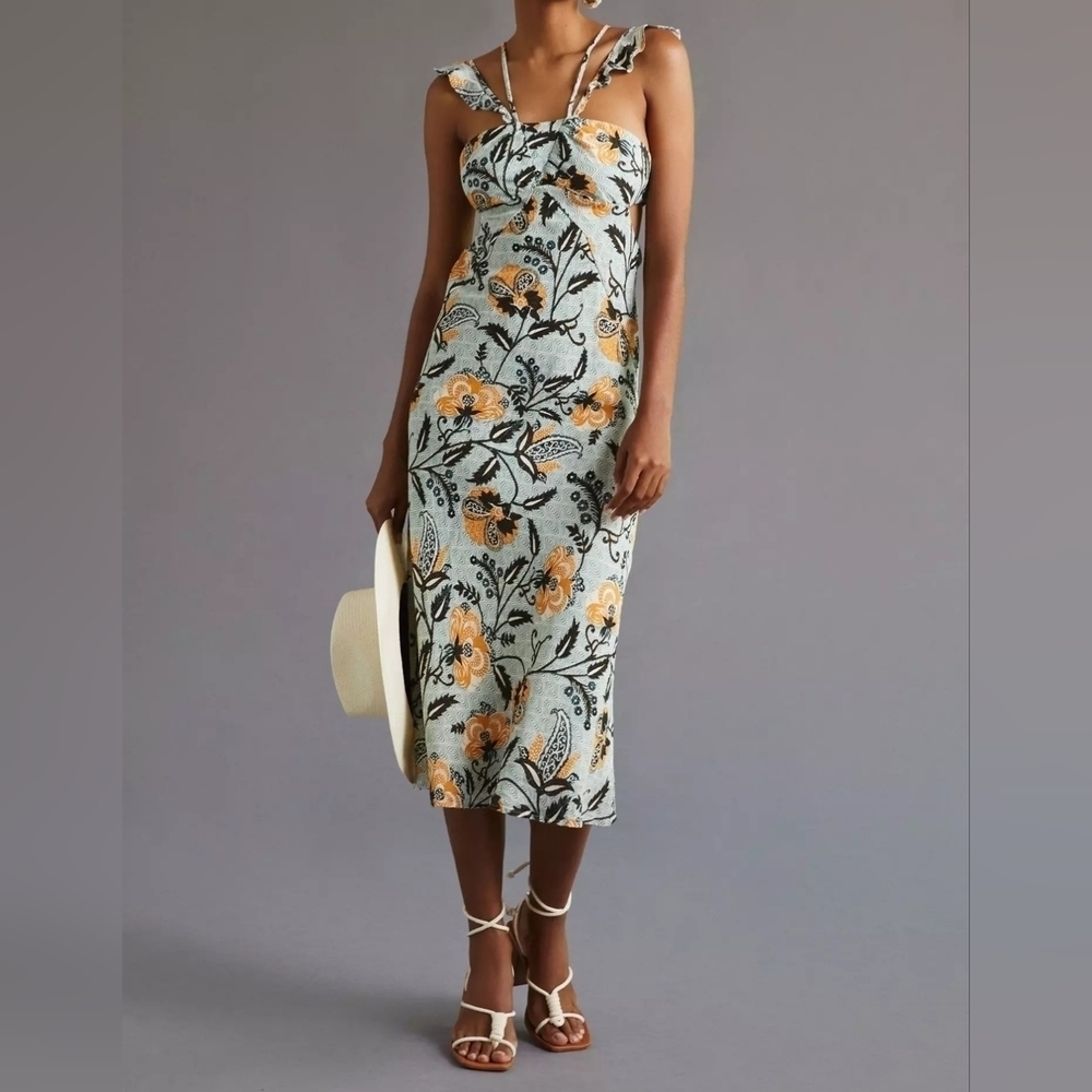 By Anthropologie Floral Sleeveless Halter Slim Midi Dress, Size 2, NWT